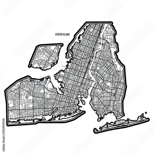 Staten Island New York City Map Illustration