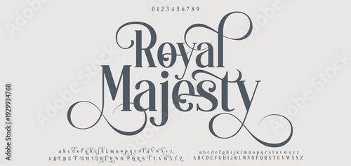 Royal Majesty.Typography beauty fashion elegant minimalist serif italic fonts decorative wedding vintage retro logos. Minimal luxury font alphabet logo. Vector illustration