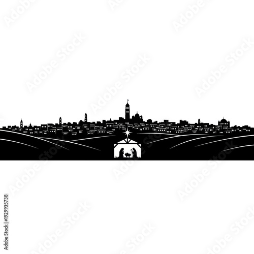 Bethlehem Nativity Silhouette Skyline with Star of Bethlehem