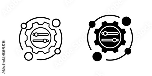 Line icon set. of dollar symbol integrated with gear and circular arrows, representing financial systems, fintech automation, and digital payment processes.