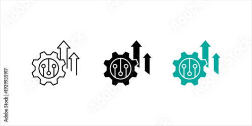 Line icon set. of cloud with gears and light bulb, symbolizing cloud computing, innovation, automation, and digital transformation.