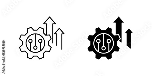 Line icon set. of cloud with gears and light bulb, symbolizing cloud computing, innovation, automation, and digital transformation.