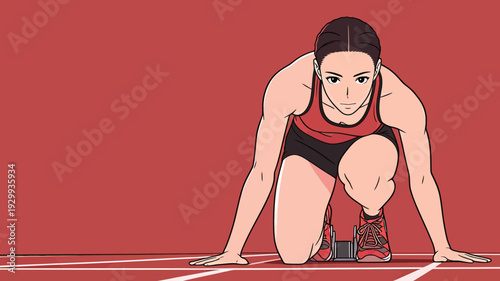 Runner crouches on starting line ready for race in a dedicated posture with focus on the challenge ahead.