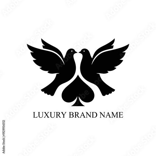 Luxury Brand Logo with Doves and Spade Symbol.