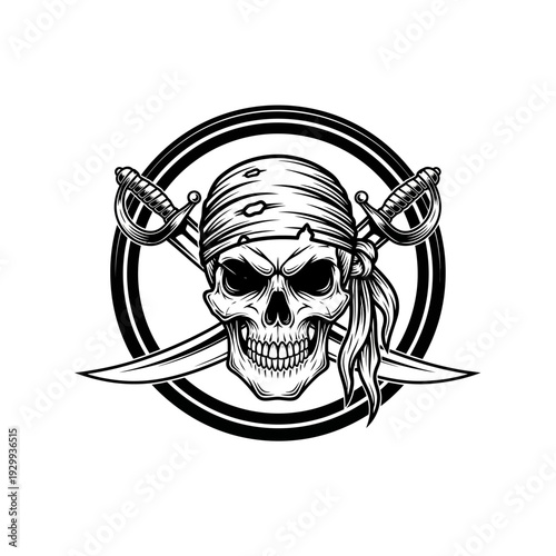 Pirate Skull with Bandana and Crossed Swords Illustration.