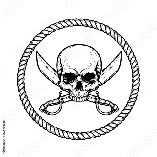 Pirate skull and crossbones emblem with rope border.