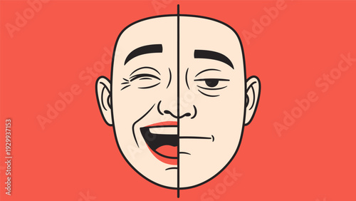 Man with Contrasting Happy Sad Facial Expressions.