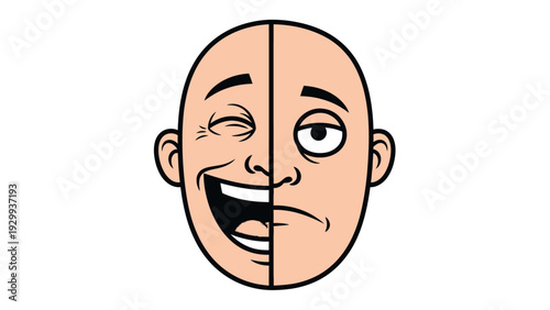 Man with Contrasting Happy Sad Expressions.