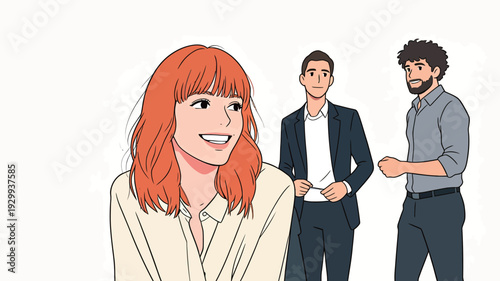 Three people are engaged in conversation with smiles on their faces in a relaxed atmosphere during the day.