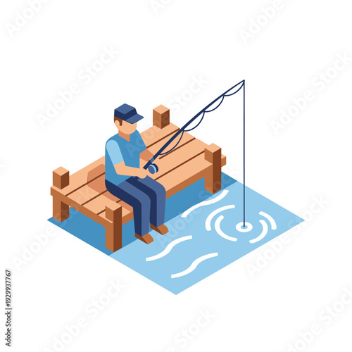 Fisherman Enjoys Quiet Time on a Wooden Pier by the Water