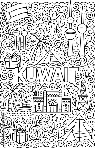 Kuwait hand drawn vector illustration doodle art line art coloring page for kids