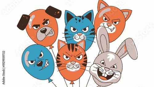 Cartoon Animal Faces with Emotional Expressions.