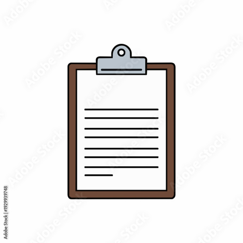 Clipboard Document With Horizontal Lines Text On White Paper And Brown Border Clip Holder