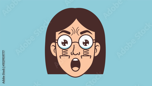 Cartoon Woman with Shocked Facial Expression.