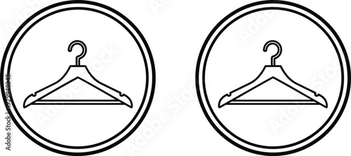 Minimalist clothes hanger icon, black and white wardrobe symbol, laundry service logo design, retail clothing vector illustration, fashion storage concept
