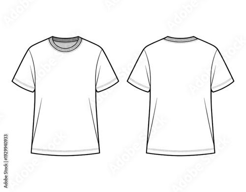 Simple short-sleeved t-shirt design with front and back views displayed side by side