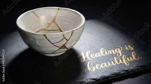 Kintsugi Ceramic Bowl With Gold Repair Details