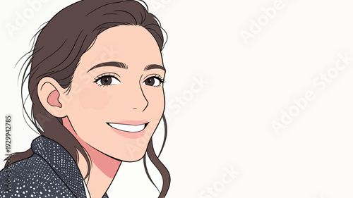 A woman smiles with her hair down. She looks directly at the viewer and has a soft expression on her face. The background is plain.