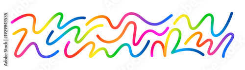 Abstract Wave Shape Lines with Color Gradient. Vector Curve Rainbow Gradient Ribbon Pattern. PNG Doodle Wavy Color Lines.