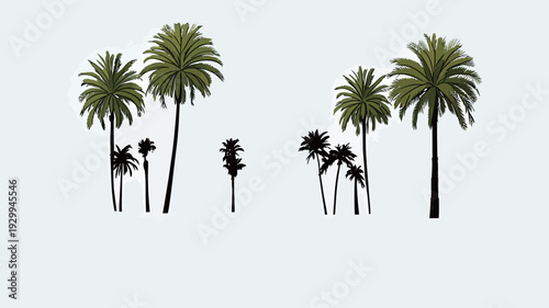 Palm trees of different heights grow together in a simple setting without any other objects or people present.