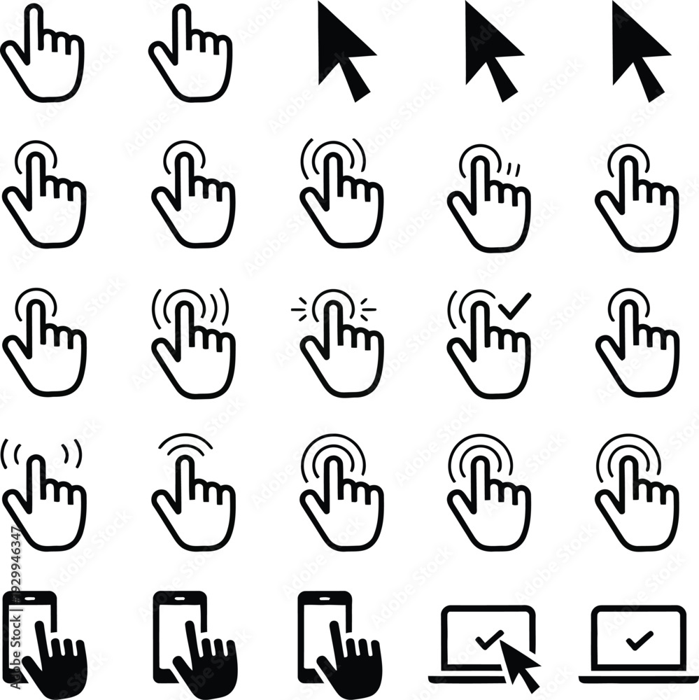 Obraz premium Computer mouse and touch gestures icon set for digital interactions