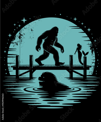 Bigfoot Loch Ness Monster Ufo Moon Funny