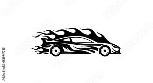 Flaming Speed: A Car Engulfed in Flames of Velocity and Power.