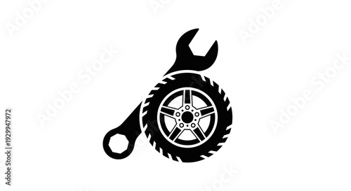 Car Tire and Wrench Icon for Auto Repair Services.