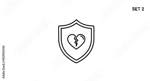 A broken heart shield icon representing protection and vulnerability