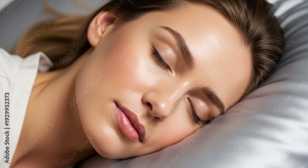 Fototapeta premium Shiny Healthy Hair on Luxury Mulberry Silk Pillowcase for Hair Care