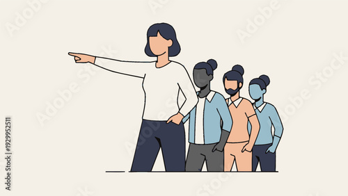 Woman Leading Group of People Illustration.