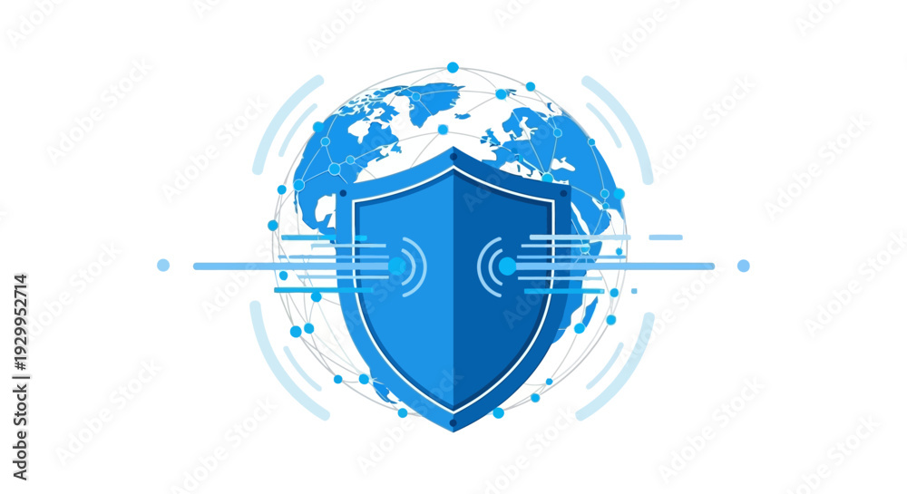 Obraz premium Global Cybersecurity Shield Concept Protecting Digital Networks and Data Infrastructure Worldwide with Advanced Internet Security