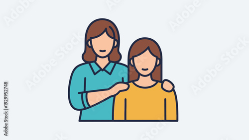 Woman Comforting Young Girl Illustration.