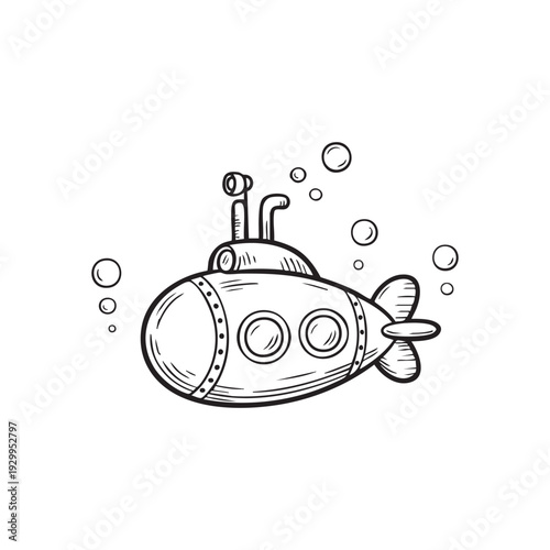 Hand-Drawn Submarine with Bubbles