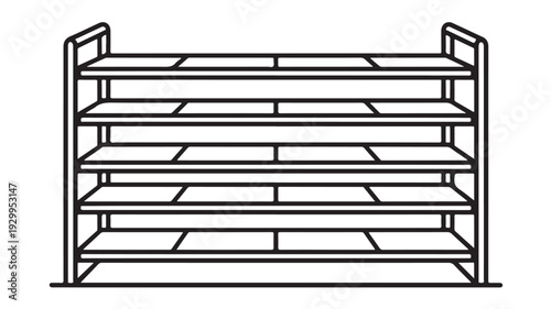 Empty shoe rack in minimalist design with simple black lines on white background for retail display