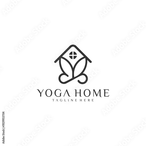 Yoga Home Logo: Abstract Lotus Flower Within House Outline