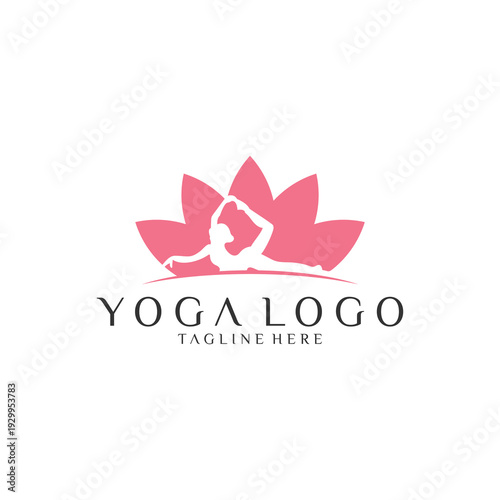Yoga Logo: Figure in King Cobra Pose with Lotus Background