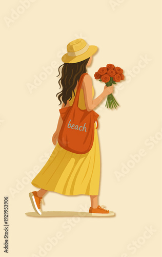 A fun cartoon vector illustration of a fashion beauty person, featuring a girl in a dress with a broom and a pilgrim child holding a Thanksgiving basket among autumn art drawing characters