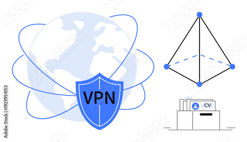 VPN concept. Virtual Private Network for secure browsing and communication. VPN enhances privacy, data protection, and access security. For cybersecurity, data privacy, blockchain, remote work