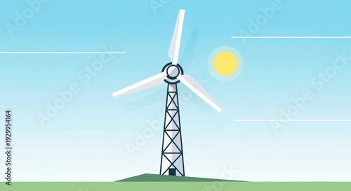 Wind turbine generating clean energy on a sunny day.