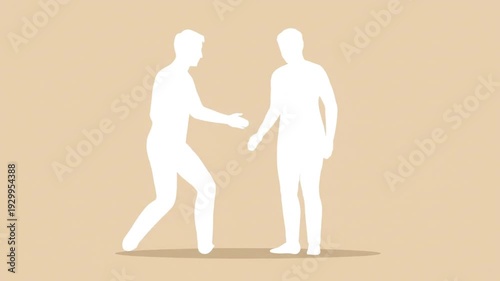 Two Silhouetted Figures Shaking Hands, Representing Business Agreement or Greeting