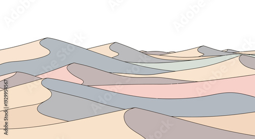 Abstract digital landscape with wavy terrain and pastel colors.