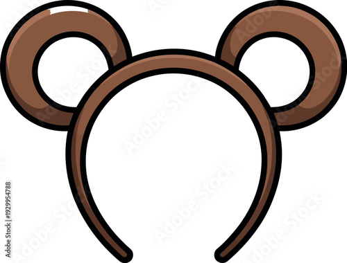 A cartoon illustration of brown mouse ears on a headband against a white background