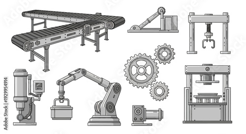 Industrial machinery and robotic equipment for manufacturing processes.