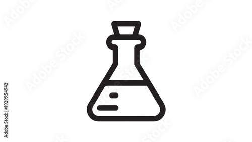 Erlenmeyer Flask Icon in Simple Minimalist Style with Black Outline on White Background for Science Education
