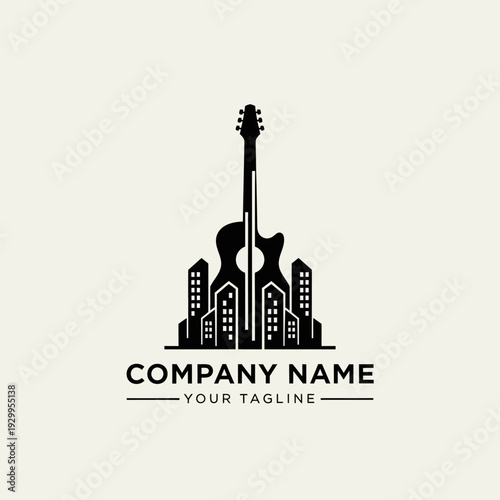 A silhouette logo featuring a guitar integrated with a cityscape, representing music and urban life.