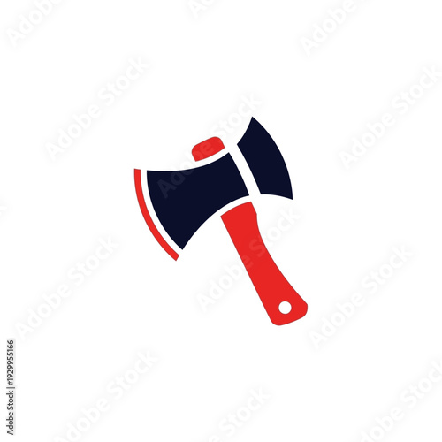 A stylized, modern icon of a double-bladed axe with a red handle and dark blue head.