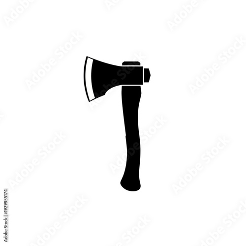 A simple black silhouette of an axe with a sharp blade and a sturdy wooden handle, isolated on a white background.