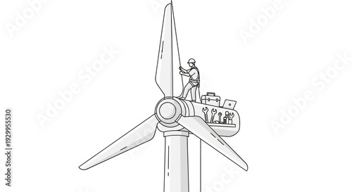 Wind turbine technician at work climbing.