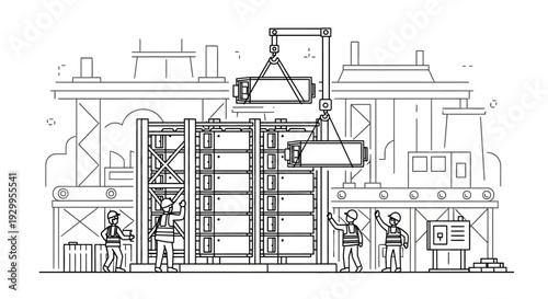 Industrial workers operating heavy machinery.